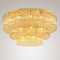 Lustre moderne de luxe rond en cristal, doré, à montage encastré, quatre niveaux, en cristal K9, pour hôtel, villa, salon