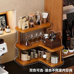 <b>Corner</b> Desktop Shelf 3 Tier Wood <b>Storage</b> Rack For Kitchen Coffee Bar Organizer Display Stand - Product Image 3