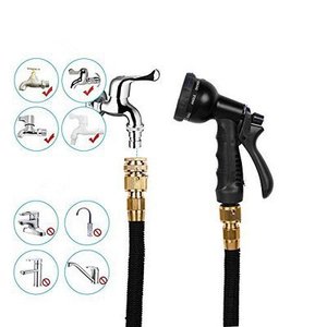 Pistolet à eau à huit fonctions avec tuyau télescopique pour le lavage et l'arrosage du jardin, noir, 3x extensible - Product Image 3