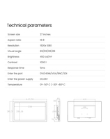 Monitor LCD Médico IPS de 27 Pulgadas y 2MP, Pantalla Clínica con Entradas BNC, DP/3G-SDI/DVI/VGA/BNC para Uso en Escritorio