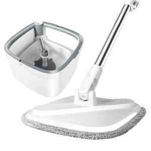 Mopa Plana Giratoria de Microfibra con Cubeta, Mango Largo de Acero Inoxidable, para <span class=keywords><strong>Limpieza</strong></span> con Agua, <span class=keywords><strong>Precio</strong></span> de Fábrica Masthome - Product Image 1