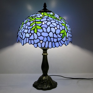 LongHuiJing Classical 12" Blue Wisteria Style Simple LED Eco-Friendly Flexible AC/E26 Stained Glass Dome Table Lamp - Product Image 4