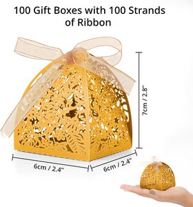 6X6X7 cm <span class=keywords><strong>Pack</strong></span> de 100 Noël Mariage Anniversaire Alimentaire Sans BPA Or Découpé Au Laser Rose Coffrets Cadeaux avec Ruban - Product Image 5