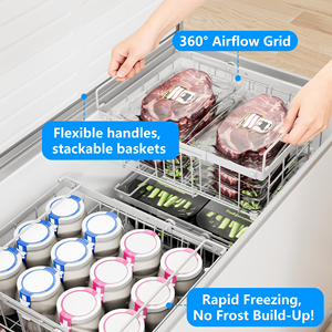 2 Pcs Stackable <b>Chest</b> <b>Storage</b> Basket Expandable 11.81" to 17.72" Foldable Handle Deep Freezer Organizer Bins for 5+ Cu.Ft Fridge - Product Image 5