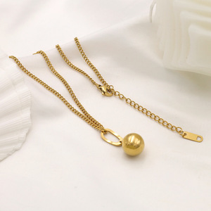 European American Style Women's Sweater Chain Gold Ball Titanium Steel Necklace Simple Geometric Pendant Fashion Jewelry - Product Image 4