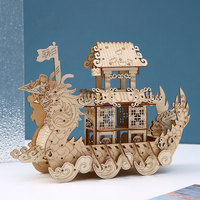 Kit de puzzle 3D en bois à assembler soi-même, bateau dragon, style oriental, modèle de décoration de bureau à domicile, vente en gros