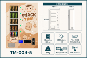 Distributeur automatique de snacks 5 sélections avec bouton LED, écran LCD, paiement, compact, mural, pour café instantané, sachets de thé, barres énergétiques - Product Image 2