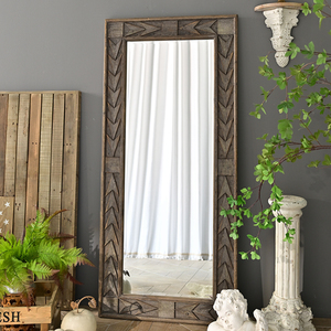 <b>Large</b> Home Decorative Rustic Rectangle Full-Length Dressing Wall Glass Mirror Beautiful Pattern Wooden Carving <b>Framed</b> - Product Image 2