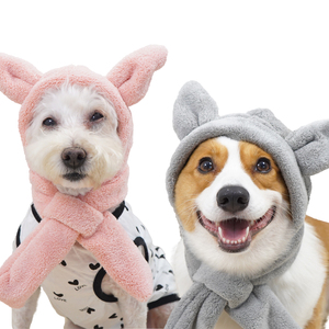 卸売 高品質 エレガント 無地 クリスマス 犬用 イヤーマフ ＆ トラッパーハット 冬 コーラルフリース 犬用ヘッドウェア ペットキャップ スヌード - Product Image 1