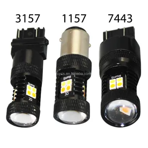 Bombilla led de marcha atrás t25 3157 16led SMD3030, luz de freno de coche, color blanco ámbar, colores duales, 3157