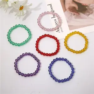 Bracelet en verre transparent de couleur unie pour fille de 8mm Emballage de doigt d'étudiant jouant au cristal Bracelet à bricoler soi-même