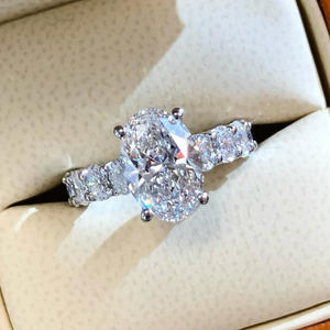 IGI Certified Oval CVD Lab Grown Diamond Side Stones <b>Ring</b> Custom 925 <b>Silver</b> VVS Lab Created Diamond Engagement <b>Ring</b> Fine Jewely - Product Image 1