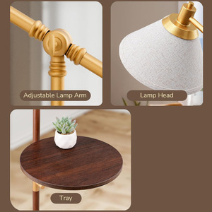 Modern Brass Floor <b>Lamp</b> With <b>Shelf</b> Adjustable Height LED Light Source E27 Base For Living Room Bedroom Sofa Side - Product Image 4