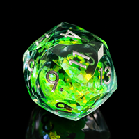 1 pièce Ensemble de dés polyédriques DND en résine faite à la main, écologique, à cœur liquide, à facettes, vert vif scintillant et lumineux, à bords tranchants, pour le jeu