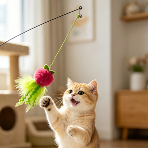 Ali <b>Cat</b> Teaser Wand Dragon Fruit Monster Feather <b>Toy</b> Long Handle Boredom Buster Pet <b>Interactive</b> <b>Toy</b> - Product Image 3