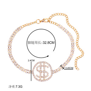 Bracelet de cheville hip Hop plaqué or 18k, chaîne de jambe, strass scintillant, signe Dollar, diamant - Product Image 2