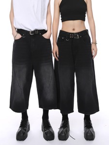Shorts de Mezclilla Anchos Tipo <span class=keywords><strong>Skate</strong></span> para Hombre de Verano Tallas Grandes Grises y Negros con Lavado Efecto Arrugado Estilo Baggy - Product Image 3