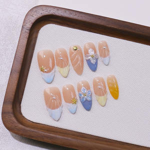 Faux ongles à presser de qualité supérieure, forme amande moyenne, couleur <span class=keywords><strong>kaki</strong></span> terreux, couleur unie à forte saturation, tendance minimaliste pour le quotidien, vente en gros - Product Image 3