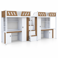 Lit superposé double en métal au design contemporain avec bureau, armoire et étagère intégrés pour dortoir scolaire, appartement, mobilier