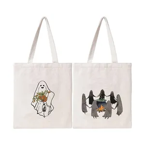 Borsa Tote in cotone di Halloween borsa per caramelle in tela di cotone borsa per la spesa personalizzata riutilizzabile borsa per caramelle di Halloween