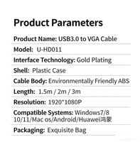 Câble USB 3.0 vers VGA 1080P HD 1,5m 2m 3m Adaptateur Vidéo Conducteur Plaqué Or pour Ordinateur Portable Moniteur Projecteur Câble VGA avec Logo OEM