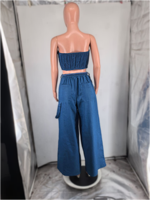 Ensemble 2 pièces en jean pour femme, sexy, avec haut bustier sans bretelles et pantalon large taille haute, extensible, style streetwear Y2K, tenue de club