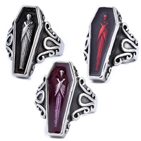 Anillos de resina de ataúd Zombie de acero inoxidable serie calavera Vintage para hombres y mujeres