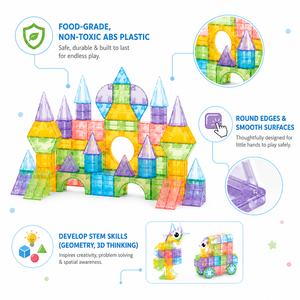 Jeu de construction de château <span class=keywords><strong>en</strong></span> tuiles magnétiques transparentes créatives EPT pour enfants, jouet éducatif STEM, puzzle d'apprentissage, blocs de construction - Product Image 4