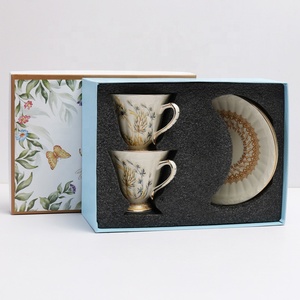 Wholesale European Style Golden Border Wheat Ear Pattern Tea <b>Cups</b> and <b>Saucers</b> with Gift Boxes - Product Image 5