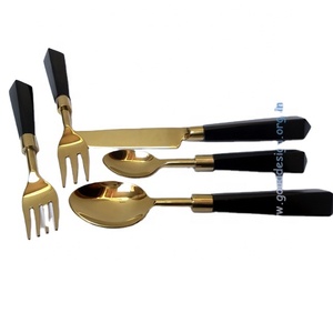 Juego de cubiertos de oro brillante con asas negras para fiesta de boda, juegos de cubiertos de boda recubiertos de PVD, superventas - Product Image 3