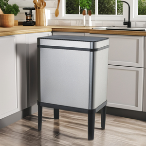 <span class=keywords><strong>Poubelle</strong></span> intelligente automatique 50L en acier inoxydable avec capteur, 2-en-1 avec couvercle, pour intérieur, bureau, cuisine, sur pieds - Product Image 1