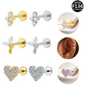 <b>Titanium</b> Ear Studs Heart Shape Crystal Inlay Unisex Fashion Piercing Jewelry ASTM F136 - Product Image 1