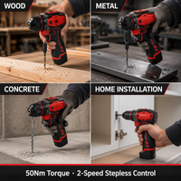 Perceuse à percussion sans balais 16,8 V, couple de 50 Nm, moteur 4820, kit 24 pièces, rouge et noir