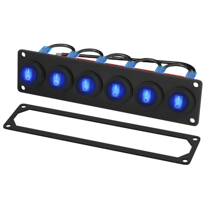 IP66 Marine Bảng điều chỉnh chuyển đổi 6 gang On-off Led xe ánh sáng Rocker 12V cho xe tải RV thuyền xe máy