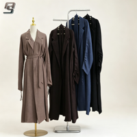 Abaya Cardigan à Col Tailleur Personnalisé OEM pour Femme, Robe Islamique Quotidienne à Manches Longues et Ouverture Frontale