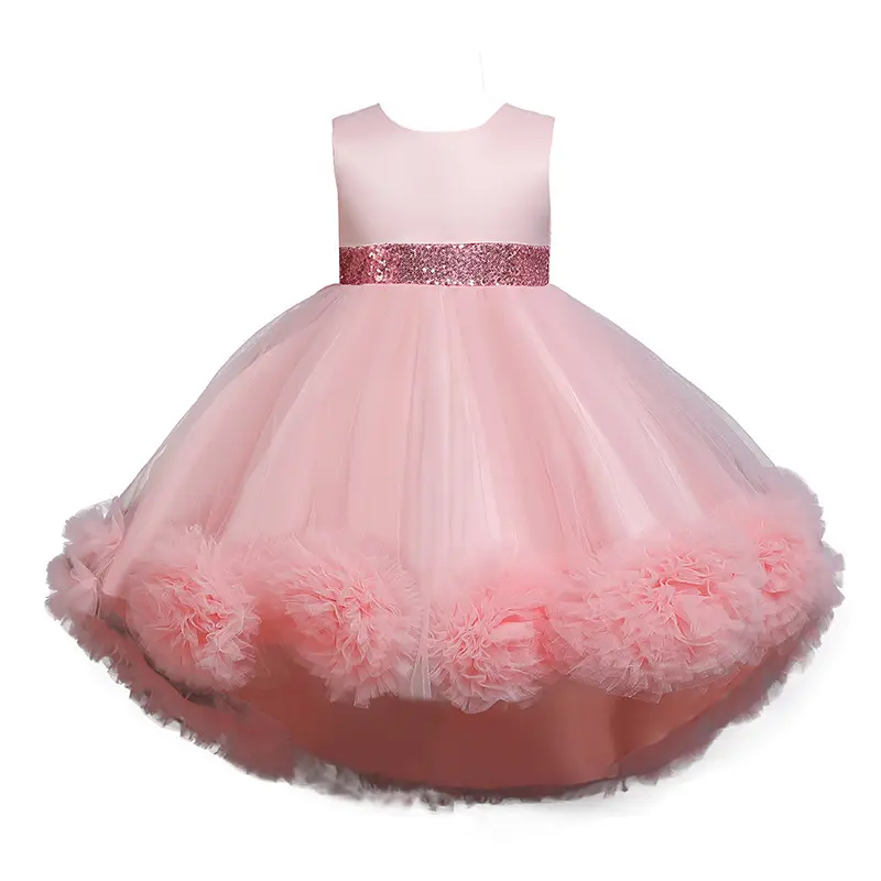 Children's Dress Princess Dress Wave Ball Train Mesh Sequin Belt Dress