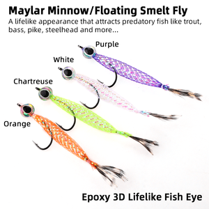 Vente en gros #4 3D Fish Eyes Mylar Tube Fly <span class=keywords><strong>Flash</strong></span> Baitfish <span class=keywords><strong>Minnow</strong></span> Mouches Bass Truite Ombre Saumon Leurres de pêche - Product Image 2