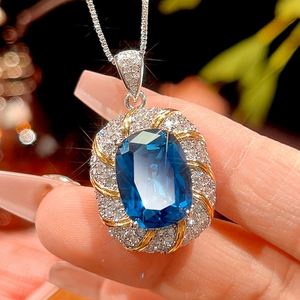 Wholesale Fashion Jewelry Eco-friendly Brass Gold Plated 12*16MM Blue Cubic Zirconia Pendant and Earring Set - Product Image 4