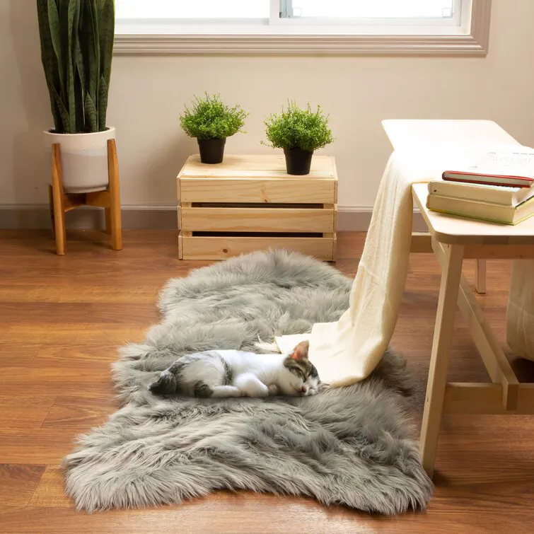 Karpet dan Karpet Bulu Halus Tahan Lama, Karpet Lantai Bulu Kucing Anjing Bulu Domba Tebal Dekoratif Rumah