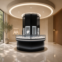 Vitrine à bijoux autoportante en métal et bois avec base en verre, éclairage LED, finition écologique, construction durable