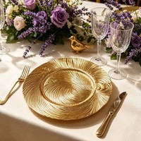 Assiette de Présentation Moderne en Plastique Doré à Motif Spirale, Écologique et Personnalisable – Idéale pour Fêtes, Mariages, Hôtels et Banquets – Meilleure Vente