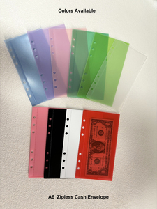 New nhựa không theo thẻ bên mở 6 lỗ pastel màu hồng A6 A7 zipless tiền thách thức Túi Ngân Sách chất kết dính túi tiền mặt phong bì - Product Image 6