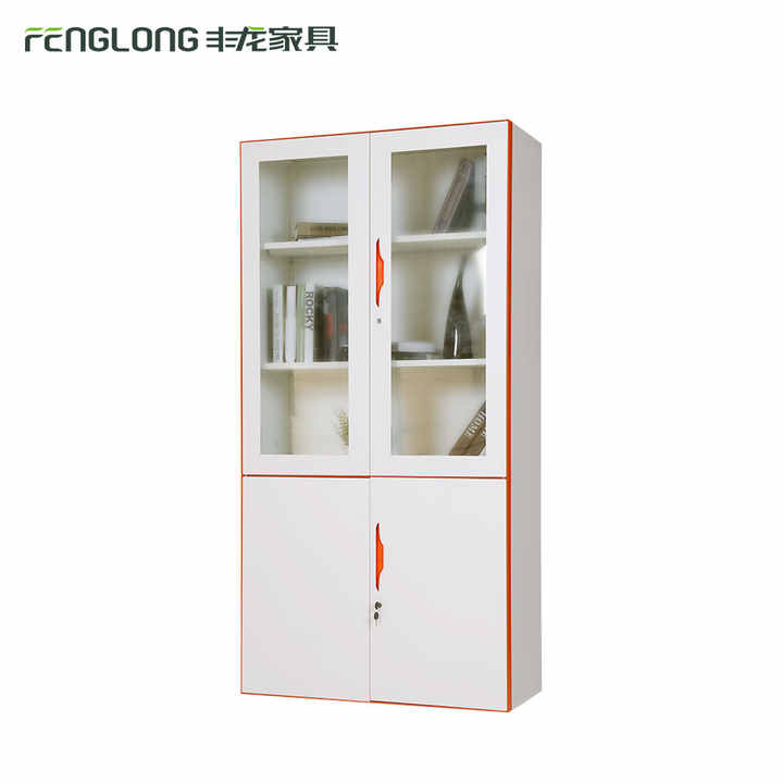 Modern Design Office Metal File Storage Cabinet 4 Door Knock-Down Structure for School Library Glass Swing Supermarket Hospital