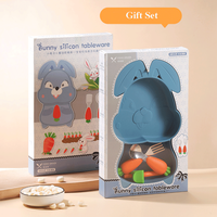 Ensemble repas pour enfants : Assiette en silicone, cuillère et fourchette en acier inoxydable 304, paille et brosse, formes champignon, carotte et maïs pour bébés