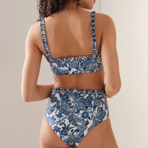 Jsn Tùy Chỉnh 2026 Phụ Nữ Mới Màu Xanh In Áo Tắm Và Bìa up Ruffle Dây Đeo Một Mảnh Tắm Phù Hợp Với Hoa Đồ Bơi Đồ Bơi - Product Image 5