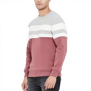 Sweat-shirt à col rond rayé pour homme, coupe classique, manches longues, tricoté, en gris, blanc et rose - Product Image 2