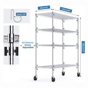 Estante de Metal cromado de 4 capas para cocina, estantería de almacenamiento de alambre duradero, cromo, móvil - Product Image 3