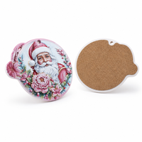 Sous-verres en céramique rose Père Noël, sous-verres en céramique imprimés en 3D pour boissons, avec base en liège, décoration de table de Noël pour la maison