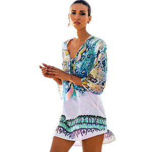 Traje de Baño de Gasa de Dos Colores con Estampado de Serpiente, Estilo Dubái, Sexy, para Mujer, Vestidos Kaftan - Product Image 3