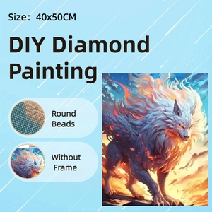Pittura Diamante Creativa Fai da Te 40*50cm <span class=keywords><strong>Re</strong></span> Lupo Decorazione Murale, Diamanti Acrilici Rotondi Completi 5D, Pittura Diamante Animale per Principianti - Product Image 1
